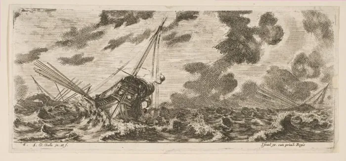 Framed Print : Plate 6: three ships in a storm, from Various Embarkations (Divers embarquements), ca Framed Print : Plate 6: three ships in a storm, from Various Embarkations (Divers embarquements), ca