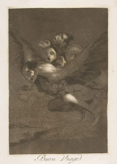 Framed Print : Plate 64 from Los Caprichos : Bon voyage (Buen Viage. ), 1799. Creator: Francisco Goya Framed Print : Plate 64 from Los Caprichos : Bon voyage (Buen Viage. ), 1799. Creator: Francisco Goya