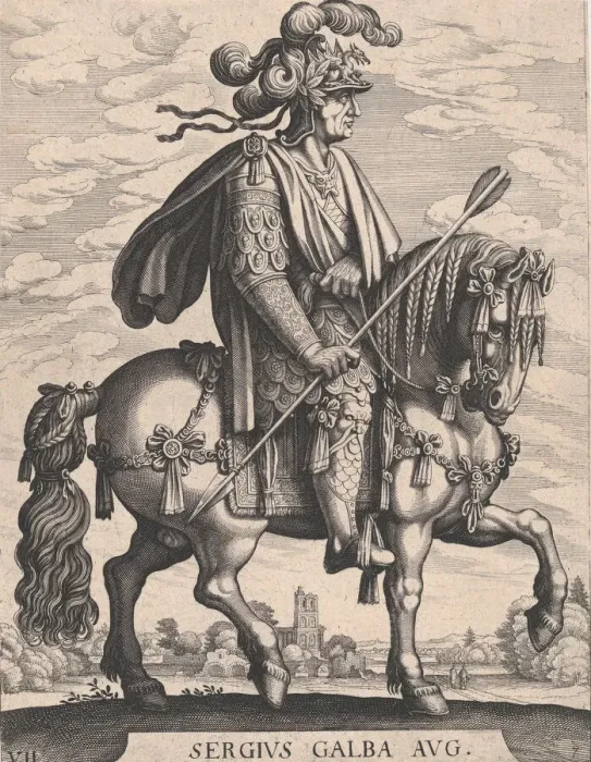 Framed Print : Plate 7: Emperor Galba on Horseback, from The First Twelve Roman Caesars after Tempes Framed Print : Plate 7: Emperor Galba on Horseback, from The First Twelve Roman Caesars after Tempes