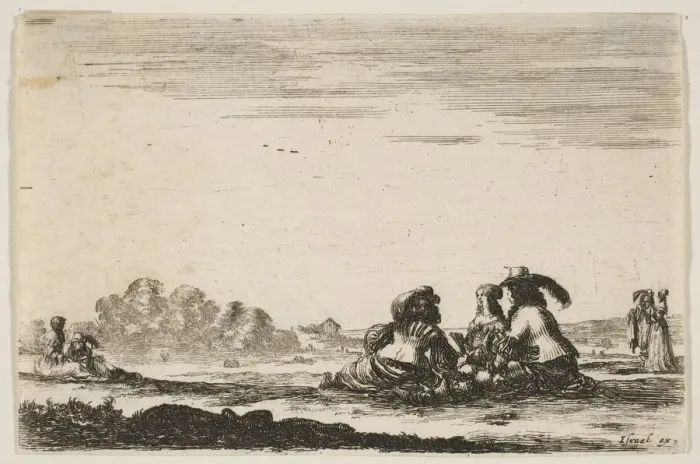 Framed Print : Plate 7: Two noblemen seated in center, seen from behind Framed Print : Plate 7: Two noblemen seated in center, seen from behind
