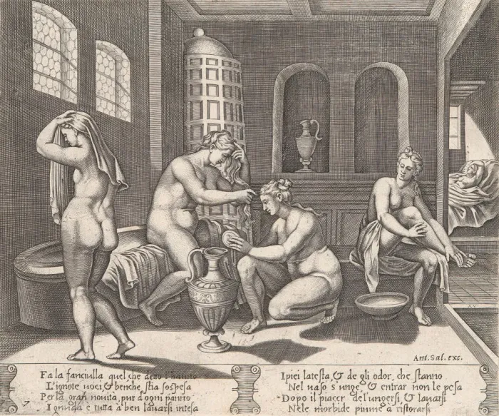 Framed Print : Plate 7: Psyche attended in her bath, from the Story of Cupid and Psyche as told by Apu Framed Print : Plate 7: Psyche attended in her bath, from the Story of Cupid and Psyche as told by Apu