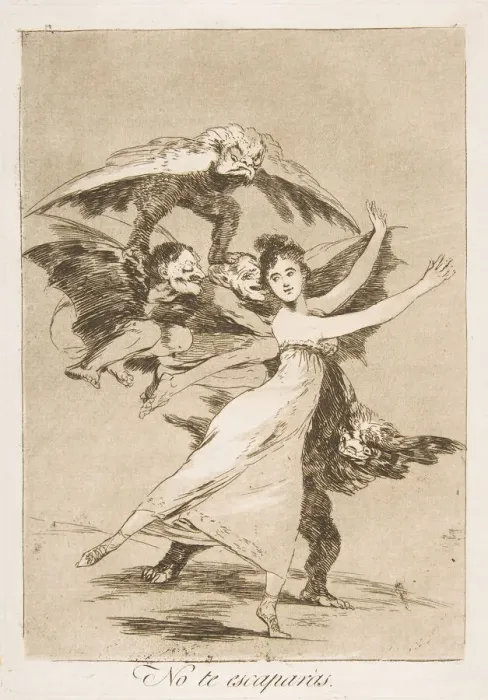 Framed Print : Plate 72, from Los Caprichos : You will not escape (No te escaparas. ), 1799 Framed Print : Plate 72, from Los Caprichos : You will not escape (No te escaparas. ), 1799