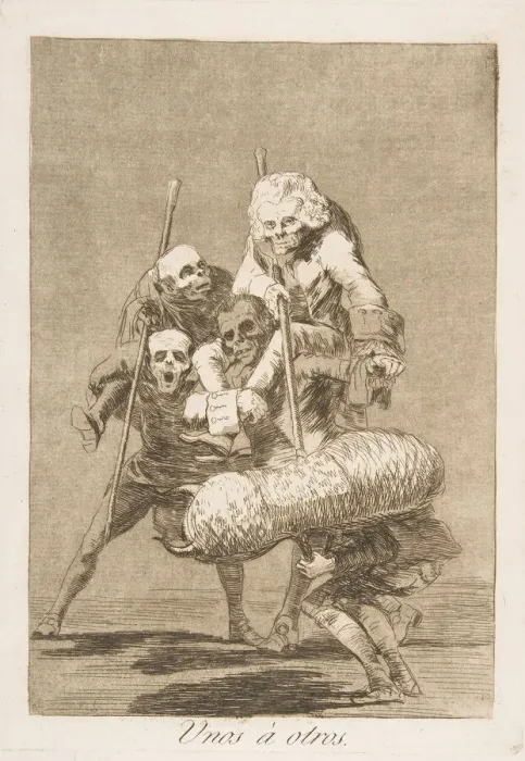 Framed Print : Plate 77 from Los Caprichos : What one does to another (Unos aotros. ), 1799 Framed Print : Plate 77 from Los Caprichos : What one does to another (Unos aotros. ), 1799