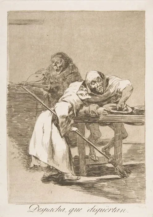 Framed Print : Plate 78 from Los Caprichos : Be quick, they are waking up (Despacha, que dispiertan Framed Print : Plate 78 from Los Caprichos : Be quick, they are waking up (Despacha, que dispiertan