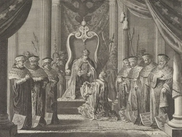 Framed Print : Plate 8: Emperor Maximilian II granting a crown to the coat of arms of Amsterdam Framed Print : Plate 8: Emperor Maximilian II granting a crown to the coat of arms of Amsterdam