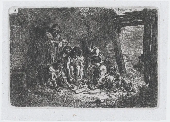 Framed Print : Plate 8: a group of figures some of whom are playing a game Framed Print : Plate 8: a group of figures some of whom are playing a game