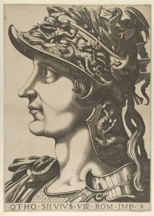 Framed Print : Plate 8: Otho in profile facing left, from The Twelve Caesars, 1610-40. Creator: Anon Framed Print : Plate 8: Otho in profile facing left, from The Twelve Caesars, 1610-40. Creator: Anon