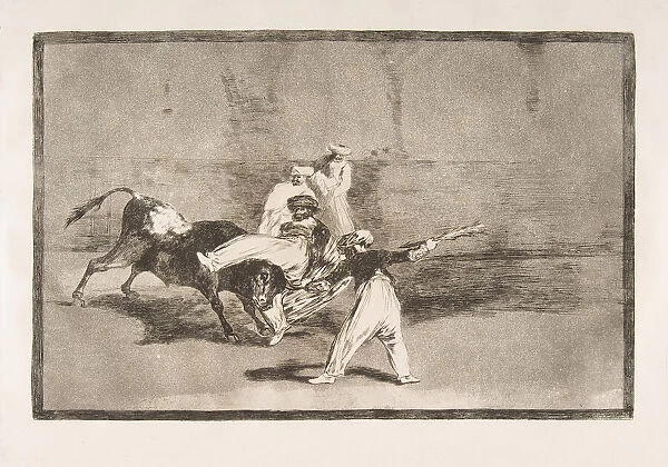 Plate 8 of the Tauromaquia : A Moor caught by the bull in the ring, 1816