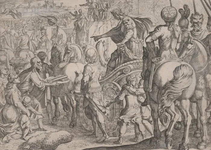 Framed Print : Plate 9: Alexanders Triumphal Entry into Babylon, from The Deeds of Alexander the Great Framed Print : Plate 9: Alexanders Triumphal Entry into Babylon, from The Deeds of Alexander the Great