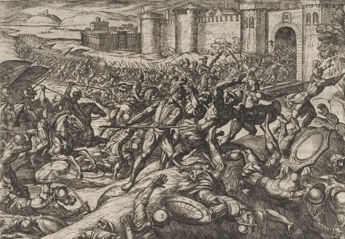 Framed Print : Plate 9: The Romans Defeated by the Dutch Troops at Bonna Framed Print : Plate 9: The Romans Defeated by the Dutch Troops at Bonna