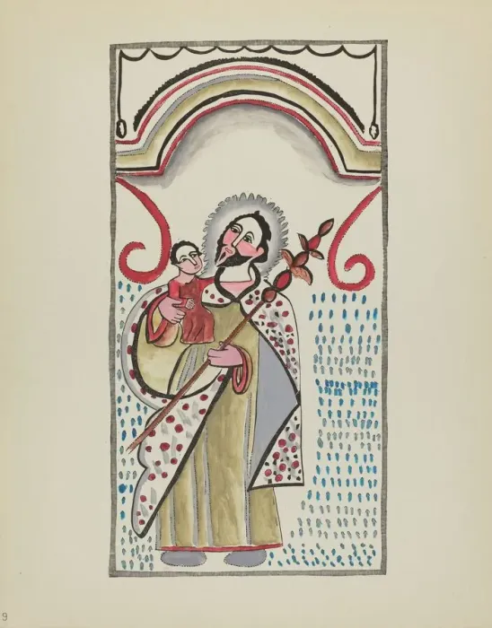 Framed Print : Plate 9: Saint Joseph & Child: From Portfolio Spanish Colonial Designs of New Mexico, 1935 / 1942. Creator: Unknown Framed Print : Plate 9: Saint Joseph & Child: From Portfolio Spanish Colonial Designs of New Mexico, 1935 / 1942. Creator: Unknown