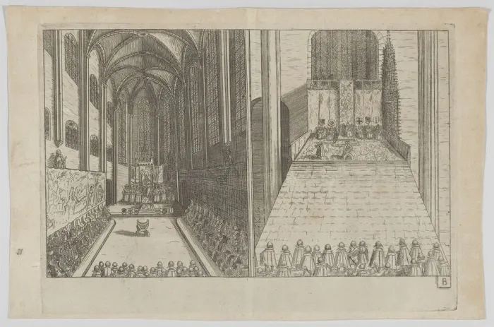 Framed Print : Plate B: Election and Coronation of Emperor Maximilian II, 1612. 1612. Creator: Anon Framed Print : Plate B: Election and Coronation of Emperor Maximilian II, 1612. 1612. Creator: Anon
