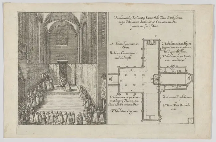 Framed Print : Plate D: Election and Coronation of Emperor Maximilian II, 1612. 1612. Creator: Anon Framed Print : Plate D: Election and Coronation of Emperor Maximilian II, 1612. 1612. Creator: Anon