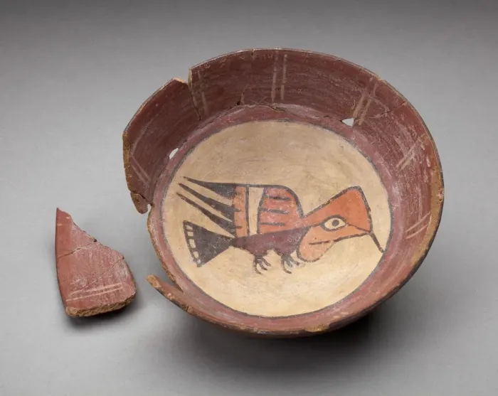 Framed Print : Plate Depicting Hummingbird in Interior, Broken and Partially Repaired, 180 B. C.  /  A. D. 500