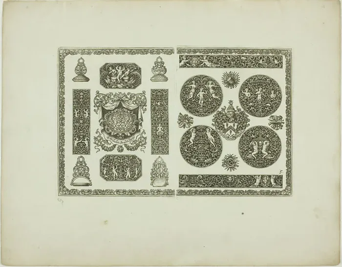 Framed Print : Plate Five, from Book of Ornament, 1704. Creator: Simon Gribelin Framed Print : Plate Five, from Book of Ornament, 1704. Creator: Simon Gribelin