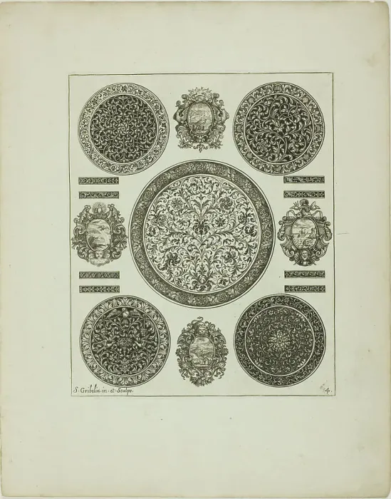 Framed Print : Plate Four, from Book of Ornament, 1704. Creator: Simon Gribelin Framed Print : Plate Four, from Book of Ornament, 1704. Creator: Simon Gribelin