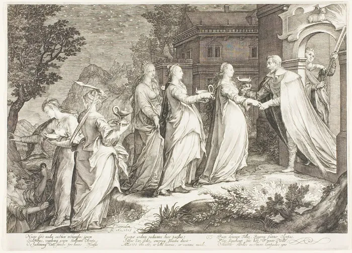 Framed Print : Plate Four, from Five Wise and Five Foolish Virgins, 1606. Creator: Jan Saenredam Framed Print : Plate Four, from Five Wise and Five Foolish Virgins, 1606. Creator: Jan Saenredam