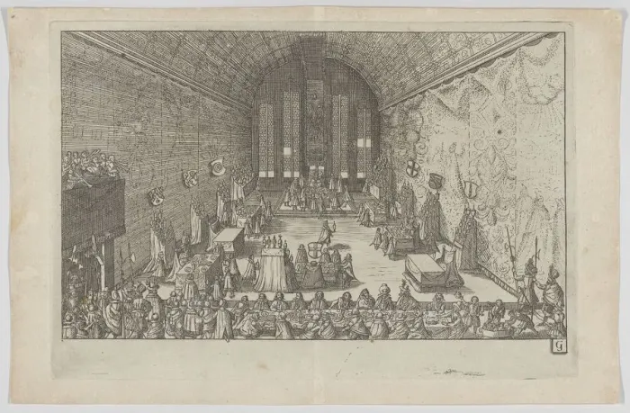 Framed Print : Plate G: Election and Coronation of Emperor Maximilian II, 1612. 1612. Creator: Anon Framed Print : Plate G: Election and Coronation of Emperor Maximilian II, 1612. 1612. Creator: Anon