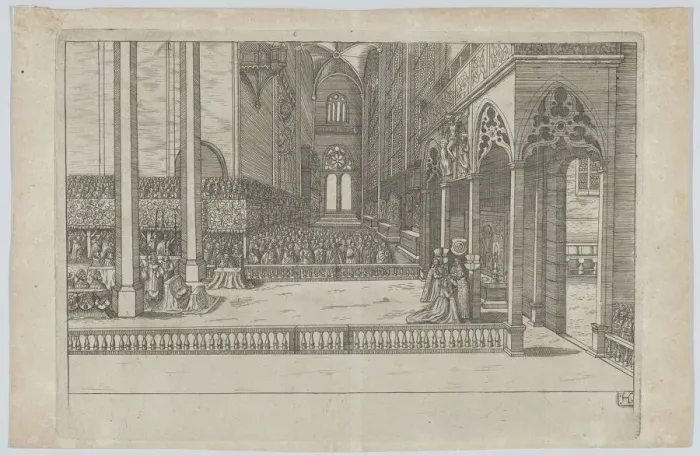 Framed Print : Plate H: Election and Coronation of Emperor Maximilian II, 1612. 1612. Creator: Anon Framed Print : Plate H: Election and Coronation of Emperor Maximilian II, 1612. 1612. Creator: Anon
