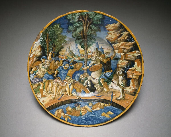 Plate with Horatio at the Bridge, Urbino, c. 1535. Creator: Unknown