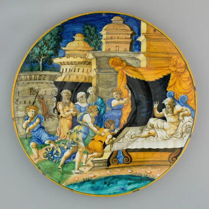 Framed Print : Plate with Isaac Blessing Jacob, Urbino, 1540  /  1545. Creator: Workshop of Guido di Merlino