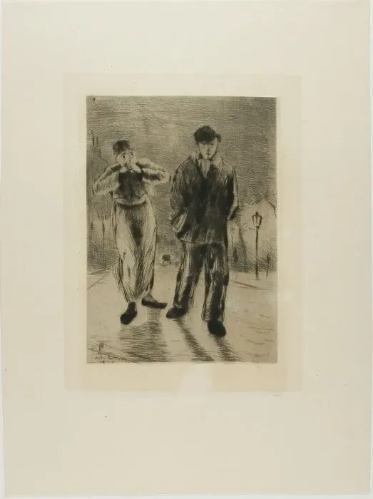 Framed Print : Plate from l'Assommoir (two boys on gaslit street), 1878. Creator: Gaston la Touche Framed Print : Plate from l'Assommoir (two boys on gaslit street), 1878. Creator: Gaston la Touche