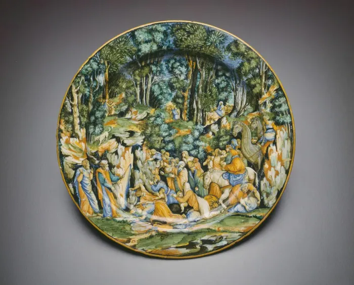 Framed Print : Plate with Moses Striking the Rock, Urbino, c. 1545. Creator: Unknown