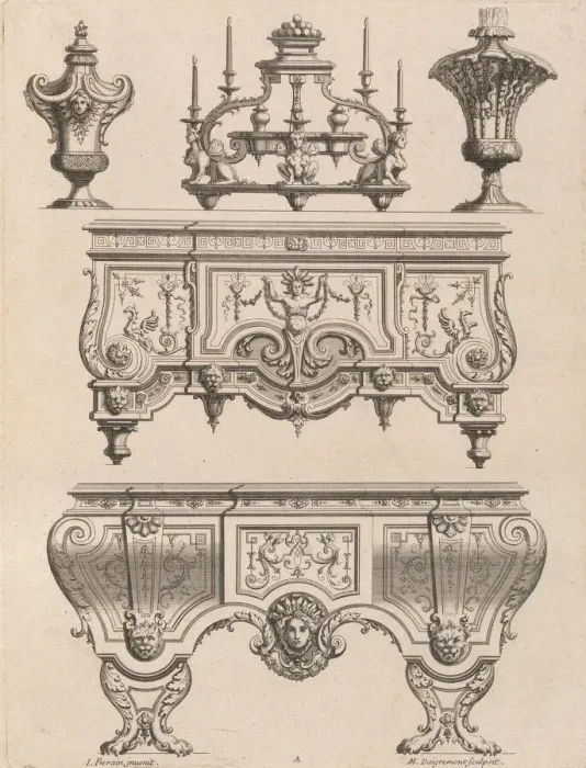 Framed Print : Plate from Ornament Designs Invented by J. Berain (page 71), late 17th-early 18th century