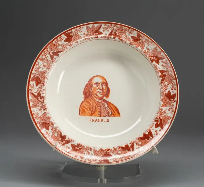 Framed Print : Plate with portrait of Benjamin Franklin, 1800 / 1900. Creator: Spode Ceramic Works Framed Print : Plate with portrait of Benjamin Franklin, 1800 / 1900. Creator: Spode Ceramic Works