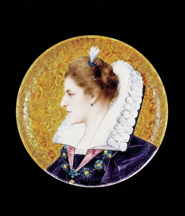 Framed Print : Plate with portrait of a French Renaissance Lady, about 1880. Creators: Joseph Theodore Deck, Raphael Collin Framed Print : Plate with portrait of a French Renaissance Lady, about 1880. Creators: Joseph Theodore Deck, Raphael Collin