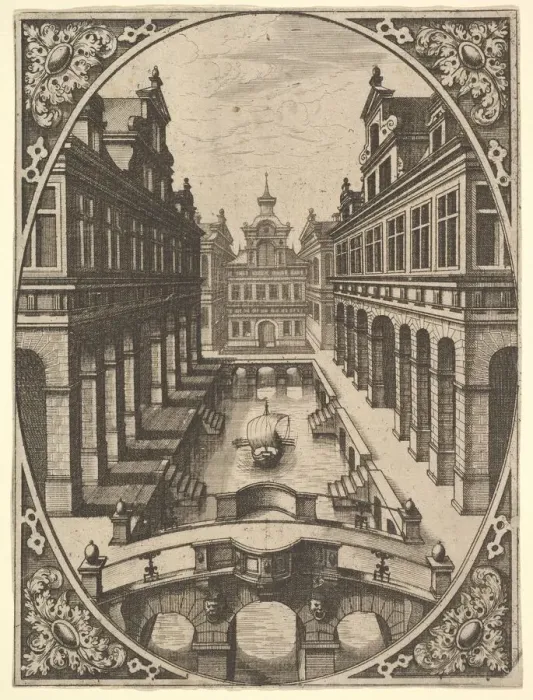 Framed Print : Plate from Scenographiae... ca. 1560. Creator: Johannes van Doetecum I Framed Print : Plate from Scenographiae... ca. 1560. Creator: Johannes van Doetecum I