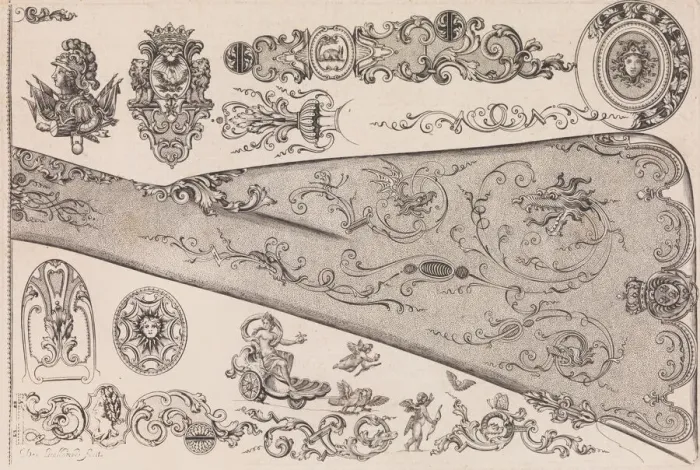 Framed Print : Plate seven from Nouveavx Desseins D Arquebvseries, ca. 1705-30. Creator: de La Collombe Framed Print : Plate seven from Nouveavx Desseins D Arquebvseries, ca. 1705-30. Creator: de La Collombe