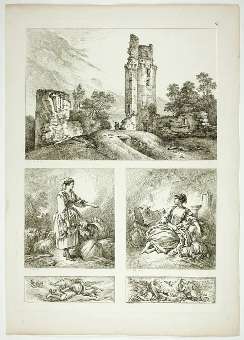 Framed Print : Plate Sixteen of 38 from Oeuvres de J. B. Huet, 1796–99. Creator: Jean Baptiste Marie Huet Framed Print : Plate Sixteen of 38 from Oeuvres de J. B. Huet, 1796–99. Creator: Jean Baptiste Marie Huet