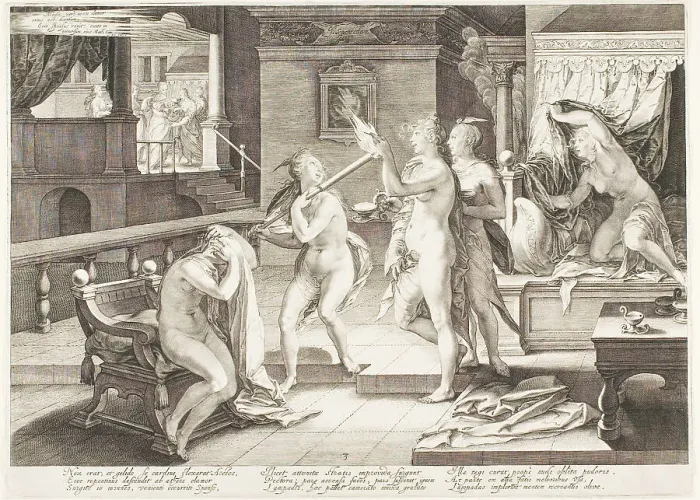Framed Print : Plate Three, from Five Wise and Five Foolish Virgins, 1606. Creator: Jan Saenredam Framed Print : Plate Three, from Five Wise and Five Foolish Virgins, 1606. Creator: Jan Saenredam