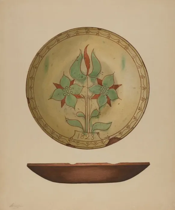 Framed Print : Plate with Tulip and Two Flowers, 1938. Creator: Giacinto Capelli Framed Print : Plate with Tulip and Two Flowers, 1938. Creator: Giacinto Capelli