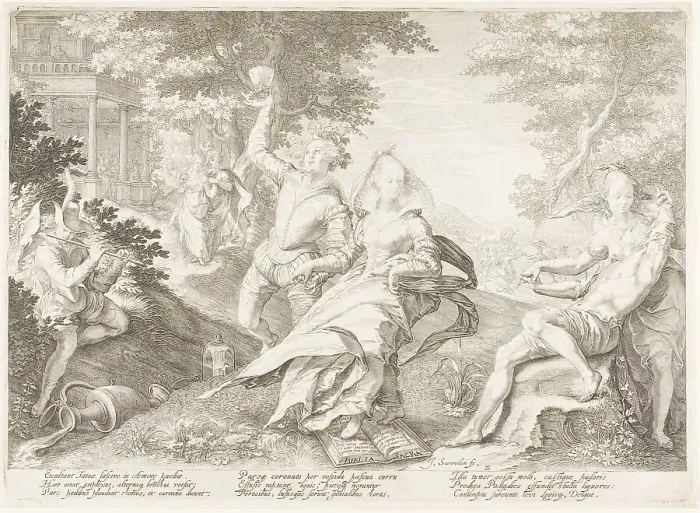 Framed Print : Plate Two, from Five Wise and Five Foolish Virgins, 1606. Creator: Jan Saenredam Framed Print : Plate Two, from Five Wise and Five Foolish Virgins, 1606. Creator: Jan Saenredam