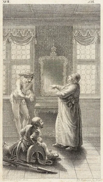 Framed Print : Plate XVII from Life and Adventures of the Knight Don Quixote de la Mancha, 1780. Creator: Daniel Berger Framed Print : Plate XVII from Life and Adventures of the Knight Don Quixote de la Mancha, 1780. Creator: Daniel Berger