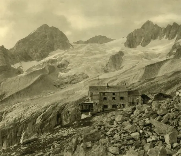 Framed Print : The Plauener Hütte and glacier, Zillergrund, Tyrol, Austria, c1935. Creator: Unknown Framed Print : The Plauener Hütte and glacier, Zillergrund, Tyrol, Austria, c1935. Creator: Unknown