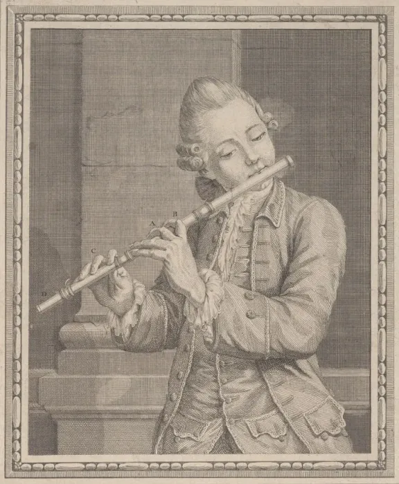 Framed Print : Player of a transverse flute, 18th century. 18th century. Creator: Anon Framed Print : Player of a transverse flute, 18th century. 18th century. Creator: Anon