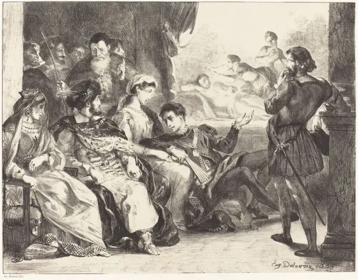 Framed Print : Players Enacting the Poisoning of Hamlets Father (Act III, Scne II), 1835 Framed Print : Players Enacting the Poisoning of Hamlets Father (Act III, Scne II), 1835