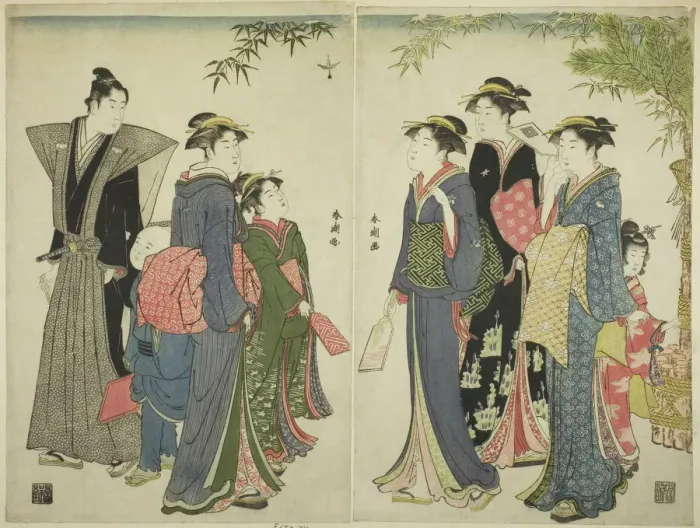 Framed Print : Playing Battledore and Shuttlecock on New Years Day, c. 1785. Creator: Katsukawa Shuncho Framed Print : Playing Battledore and Shuttlecock on New Years Day, c. 1785. Creator: Katsukawa Shuncho