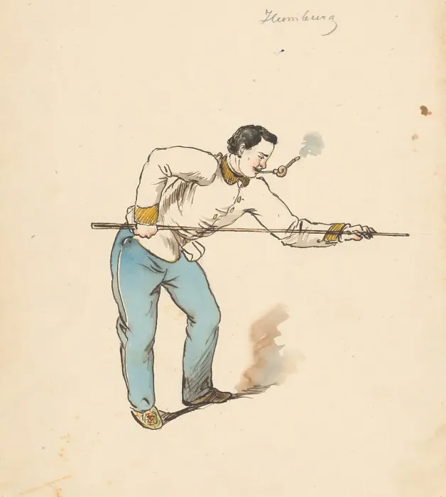 Framed Print : Playing billiards, 1850-1860. Creator: Friedrich Carl von Scheidlin Framed Print : Playing billiards, 1850-1860. Creator: Friedrich Carl von Scheidlin