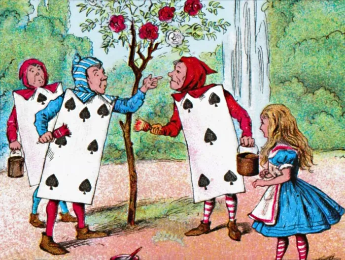 Framed Print : The Playing cards painting the Rose Bushes, c1910. Artist: John Tenniel Framed Print : The Playing cards painting the Rose Bushes, c1910. Artist: John Tenniel