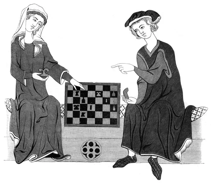 Framed Print : Playing chess, 13th century (1849) Framed Print : Playing chess, 13th century (1849)