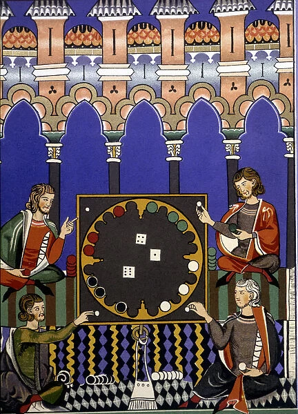 Playing dice. Miniature of the Book of Games, manuscript, 1283, by Alfonso X el Sabio