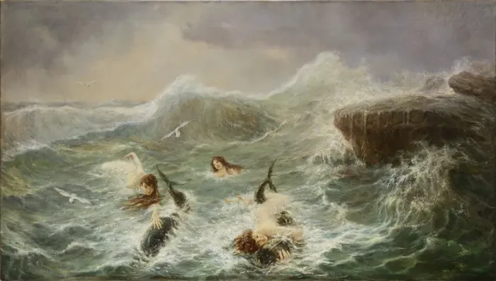 Framed Print : Playing with Dolphins, 1890s Framed Print : Playing with Dolphins, 1890s