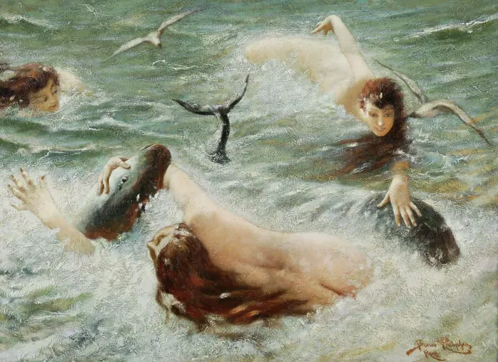 Framed Print : Playing nymphs. Creator: Knüpfer, Benes (1844-1910) Framed Print : Playing nymphs. Creator: Knüpfer, Benes (1844-1910)
