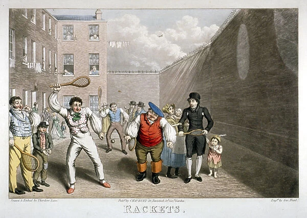 Playing rackets, Fleet Prison, London, c1825. Artist: Theodore Lane