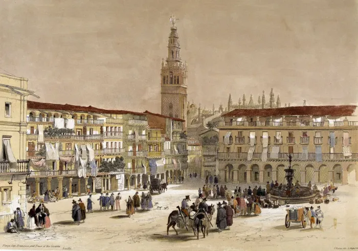 Framed Print : Plaza de San Francisco in Seville, 19th century drawing Framed Print : Plaza de San Francisco in Seville, 19th century drawing