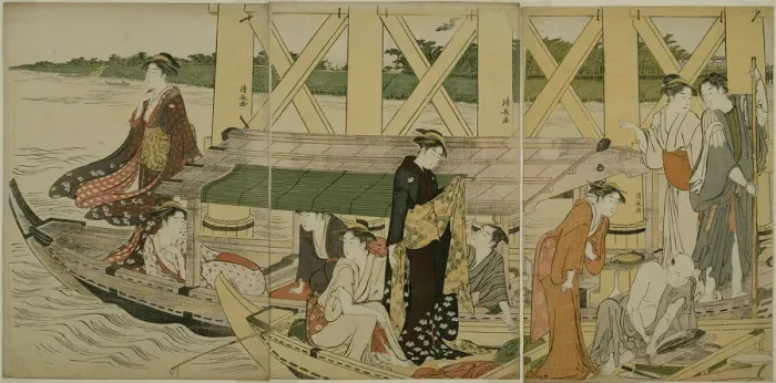 Framed Print : Pleasure Boats below Azuma Bridge, c. 1784. Creator: Torii Kiyonaga Framed Print : Pleasure Boats below Azuma Bridge, c. 1784. Creator: Torii Kiyonaga